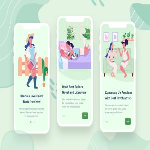 女性学习与社交主题APP应用启动页矢量插画素材 Women’s Learn & Socialize