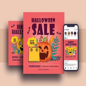 万圣节节日促销海报模板和Instagram推广素材 Halloween Festival Flyer & Instagram Post Design
