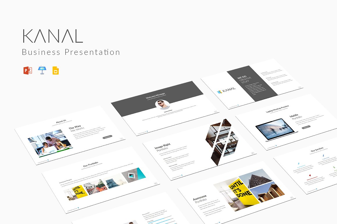 干净、极简的商务演示幻灯片模板下载 Kanal Business Presentation[key,pptx]