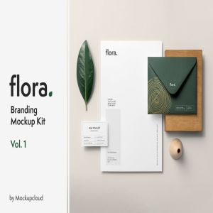 高端企业品牌VI设计效果预览办公用品套装样机v1 Flora Branding Mockup Vol. 1插图1