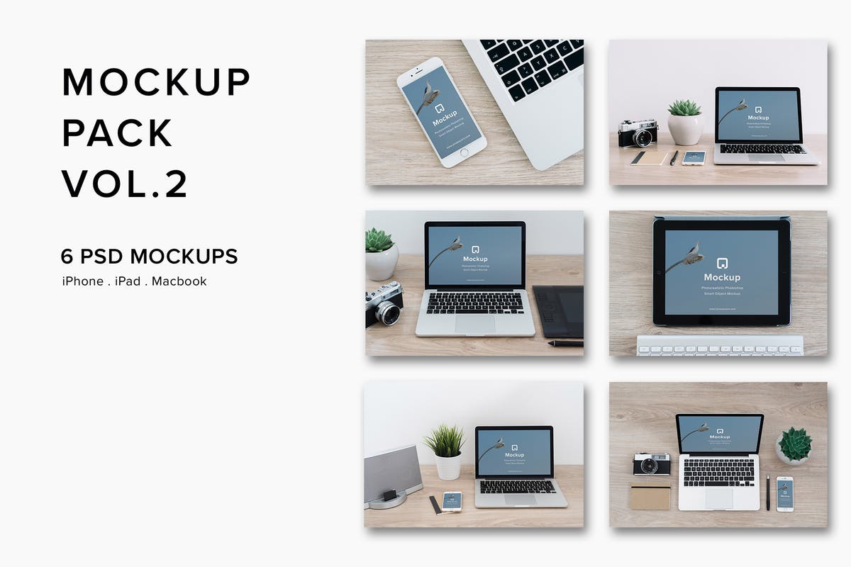 iPhone&Macbook办公桌场景UI设计样机套装Vol.2 Mockup Pack Vol.2 – 06 Photorealistic PSD