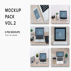 iPhone&Macbook办公桌场景UI设计样机套装Vol.2 Mockup Pack Vol.2 – 06 Photorealistic PSD