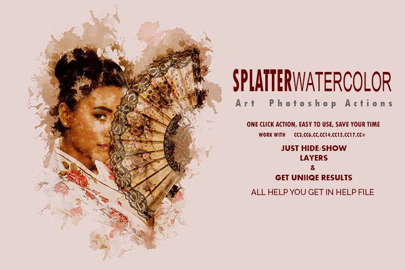 现代时尚飞溅水彩艺术PS动作 Splatter Watercolor Art Photoshop Actions