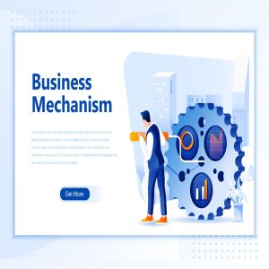 业务机制主题网站设计矢量插画素材 Business Mechanism Flat Landing Page Header