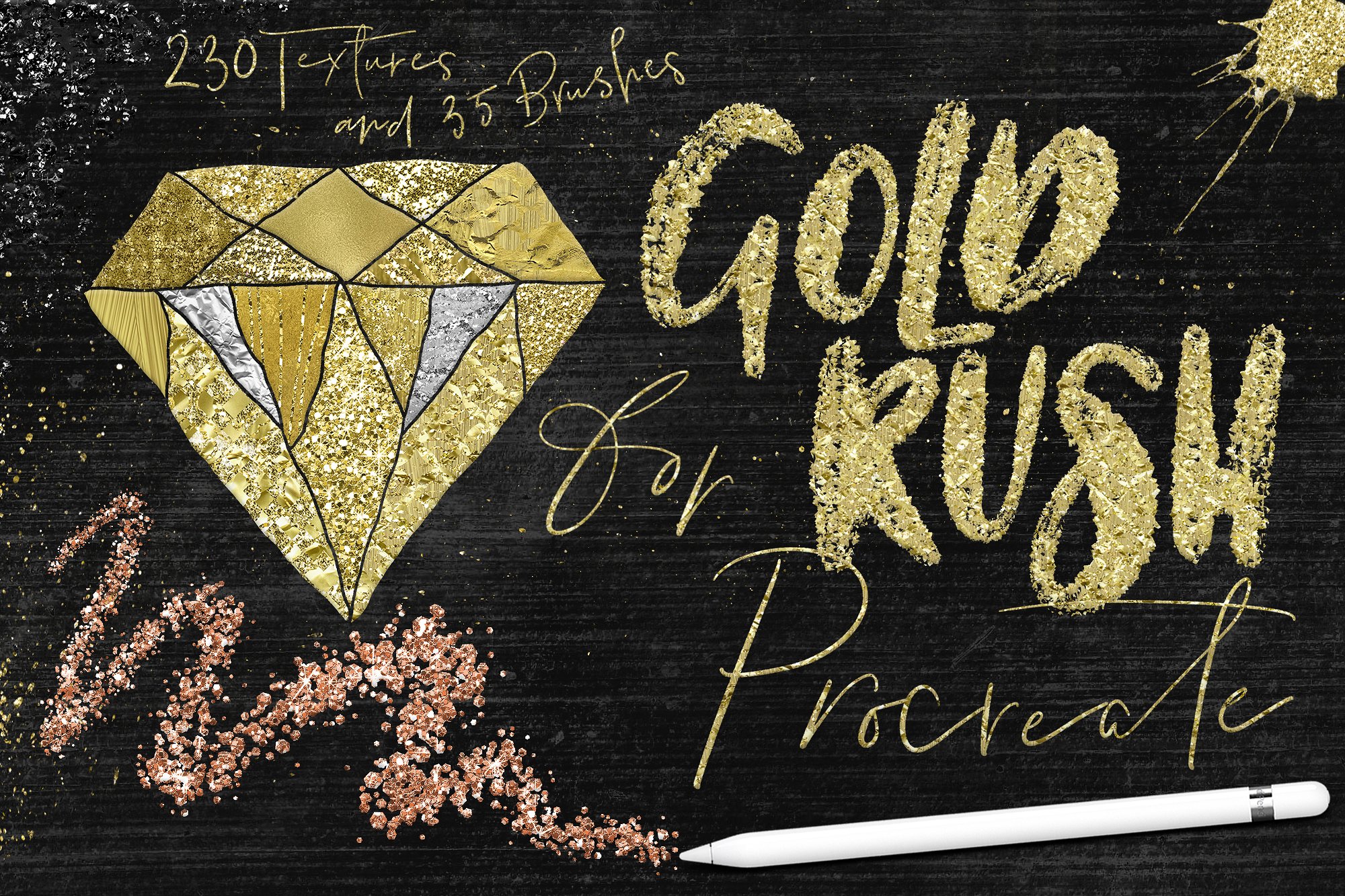Procreate绘画应用专用金漆笔刷 Gold Rush for Procreate