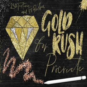 Procreate绘画应用专用金漆笔刷 Gold Rush for Procreate