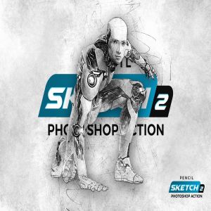 创意素描草图绘画效果PS动作&笔刷 Pencil Sketch 2 Photoshop Action