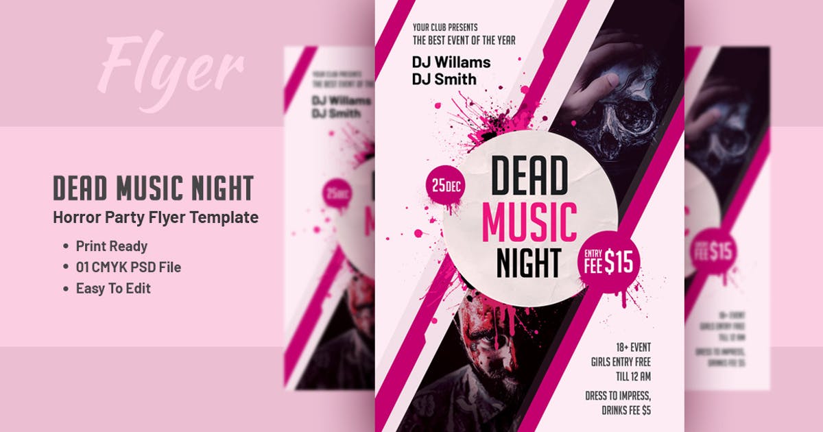 惊悚主题DJ音乐派对传单设计模板