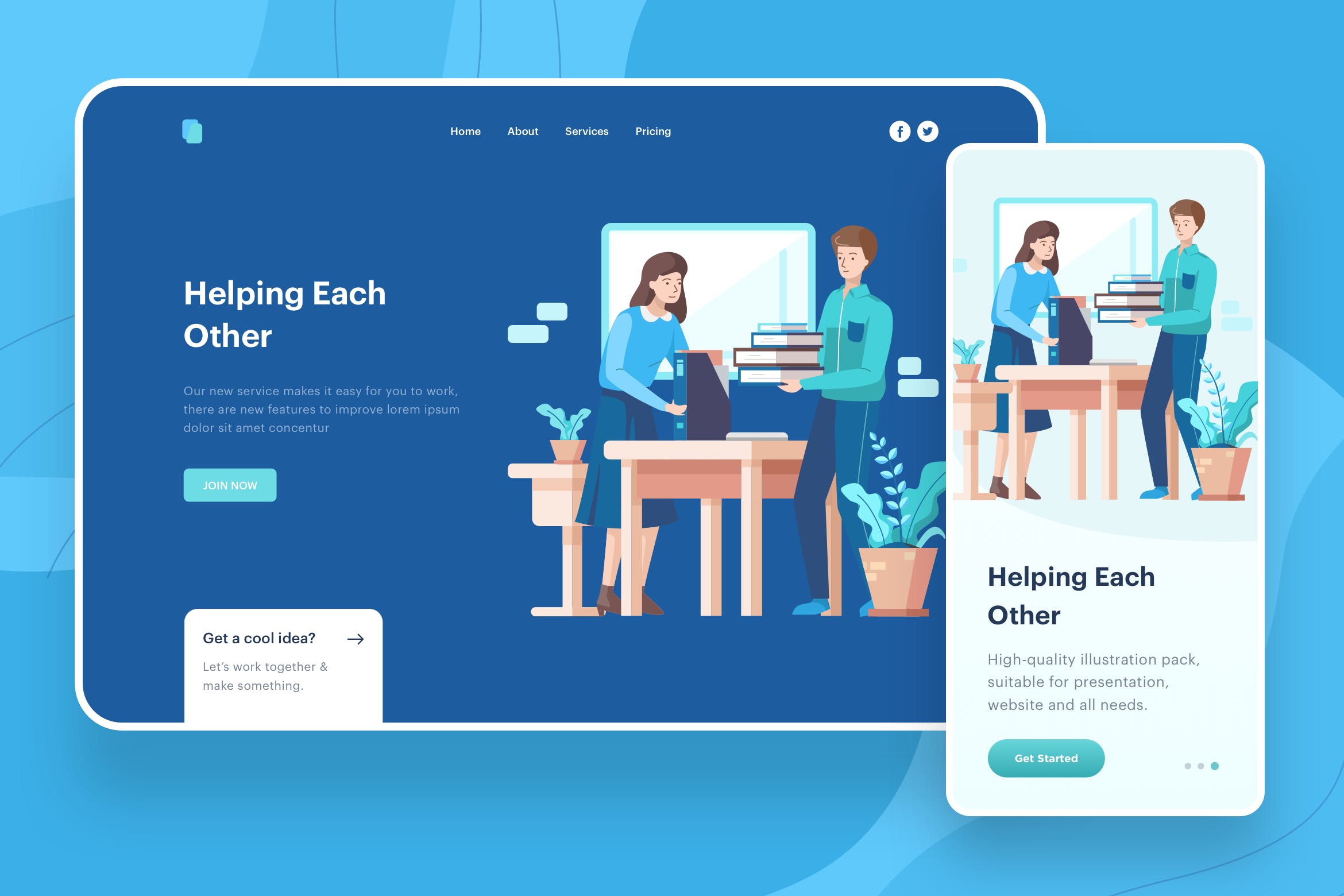 职场互助主题网站矢量插画设计素材 Helping Each  Other Illustration – Website Header