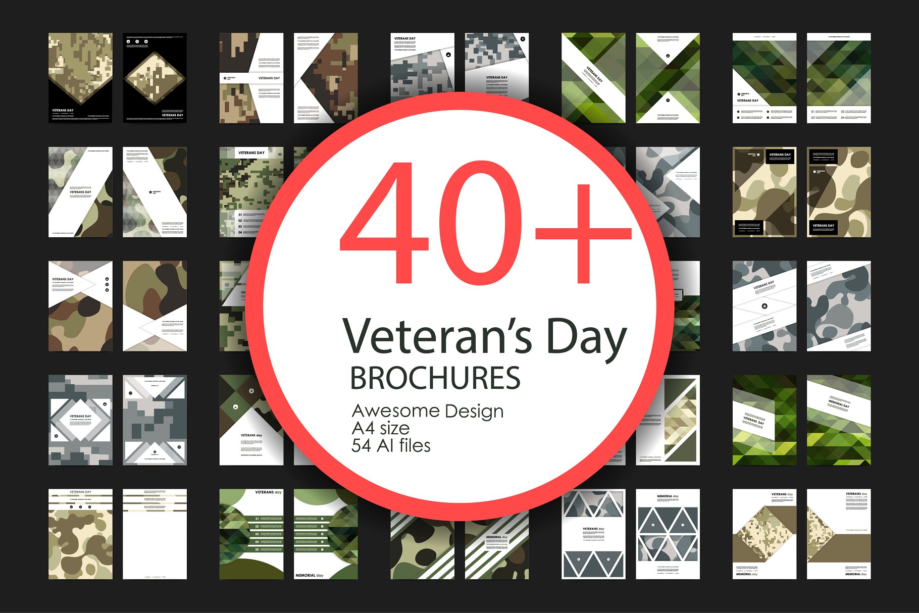 40+老兵节军人宣传小册模板 Veteran’s Day Brochures Bundle