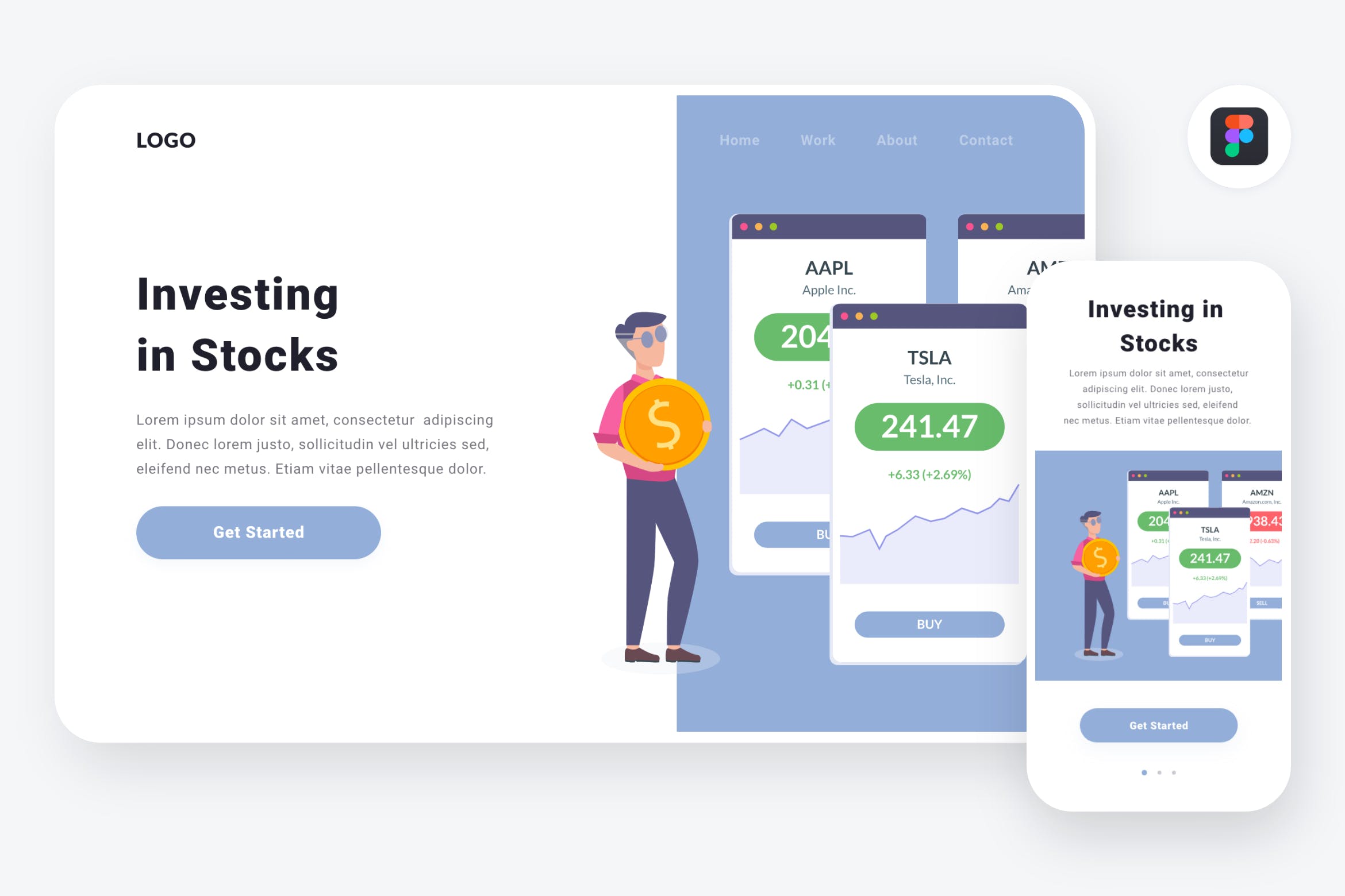 股票投资金融主题APP&Web设计矢量插画[Figma&SVG] Investing in stocks illustration (Figma, SVG)