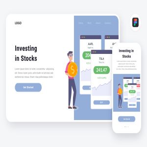 股票投资金融主题APP&Web设计矢量插画[Figma&SVG] Investing in stocks illustration (Figma, SVG)