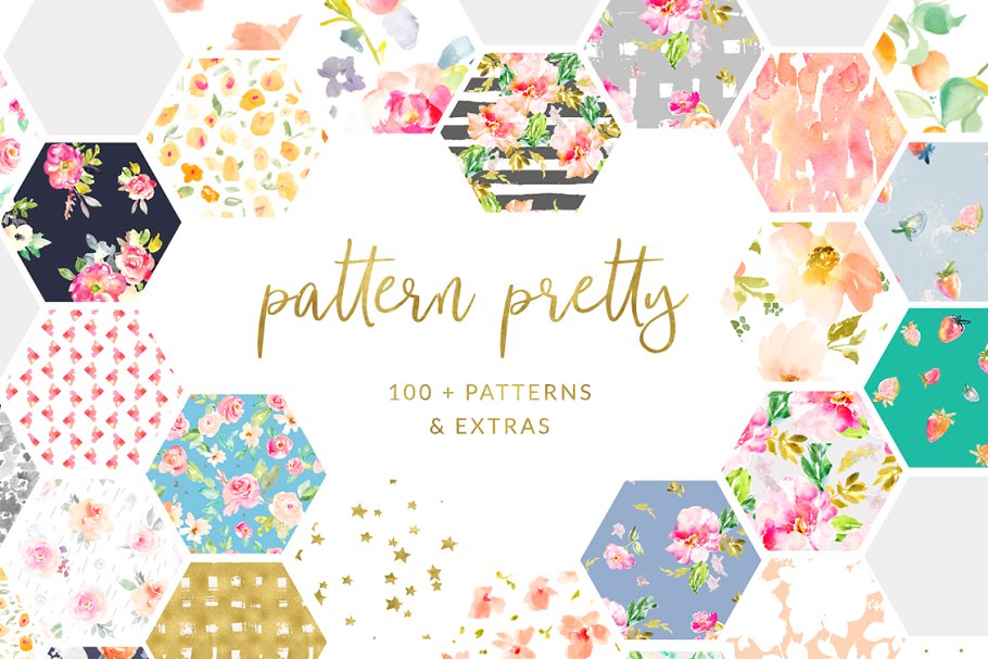 花枝招展芬芳扑鼻系列水彩花卉图案纹理合集 Pattern Pretty Floral Patterns