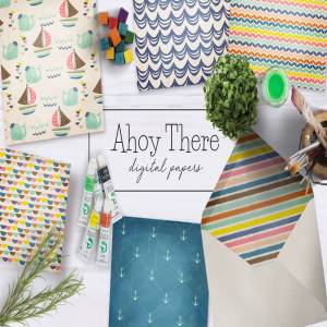 礼品包装纸张图案设计素材 Ahoy There Digital Papers