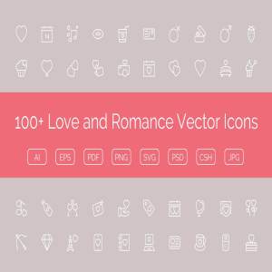 100+爱情和浪漫主题矢量图标 100+ Love and Romance Vector Icons