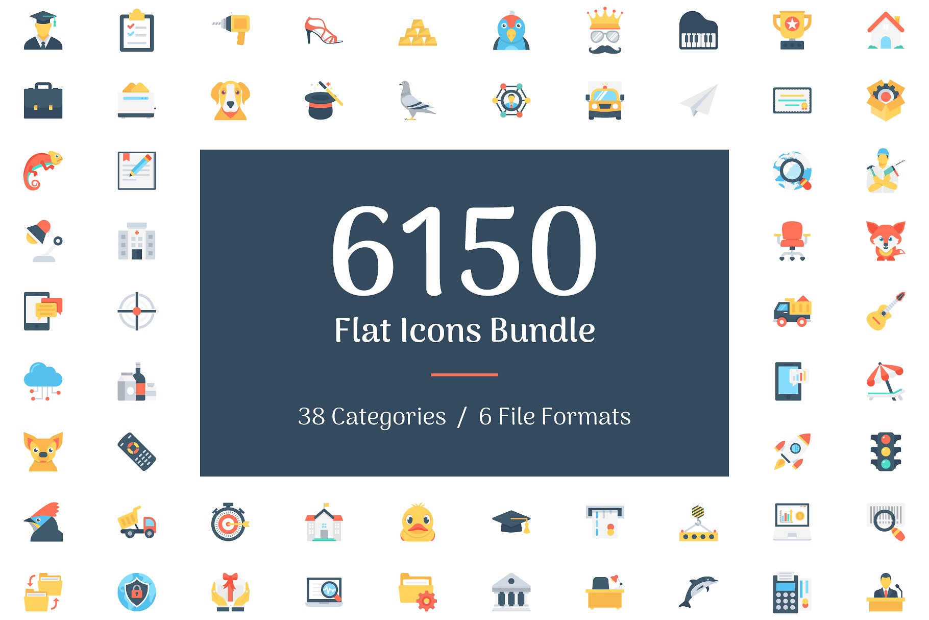极力推荐：6150枚扁平图标 6150 Flat Icons Bundle