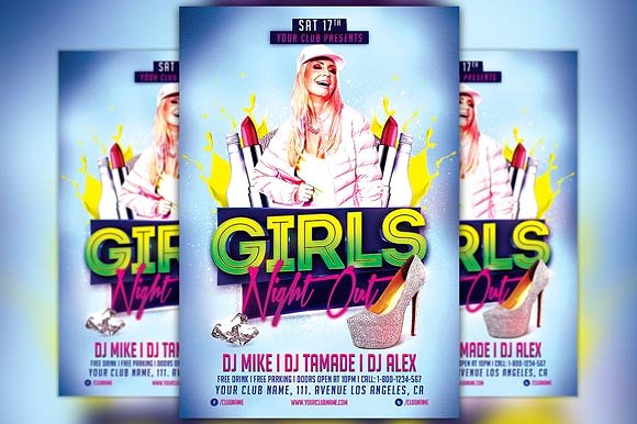“女孩之夜”传单海报设计模板 Girls Night Out Flyer Template