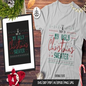 复古风格圣诞主题T恤印花图案设计素材 Retro Ugly Christmas Print TShirt Design with Deer插图1