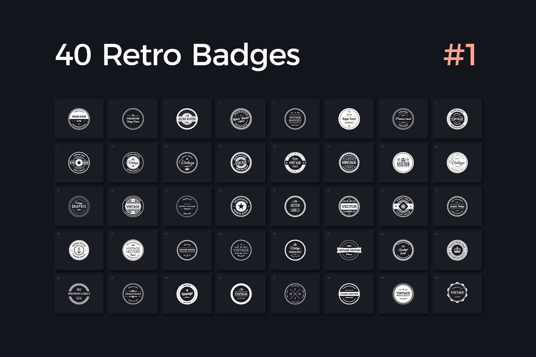 40枚复古徽章Logo模板 40 Retro Badges Vol. 1