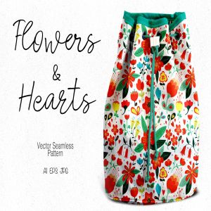 花卉&心形手绘图案纹样背景素材 Flowers and Hearts