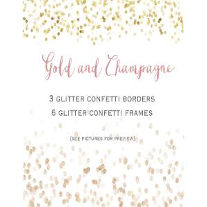 金光闪闪的五彩纸屑边框剪贴画 Gold glitter confetti  set