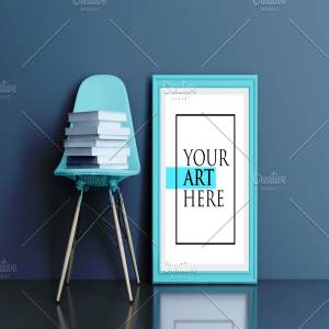 多彩的画框&椅子场景样机展示模板