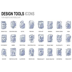 设计工具线性图标矢量素材 Design Tools Thin Line Icons