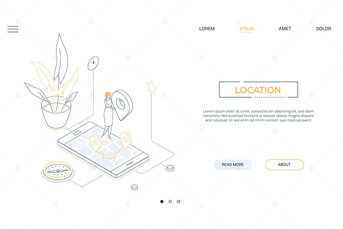 办公室地理位置线性网站设计等距矢量插画 Office location – line design isometric web banner