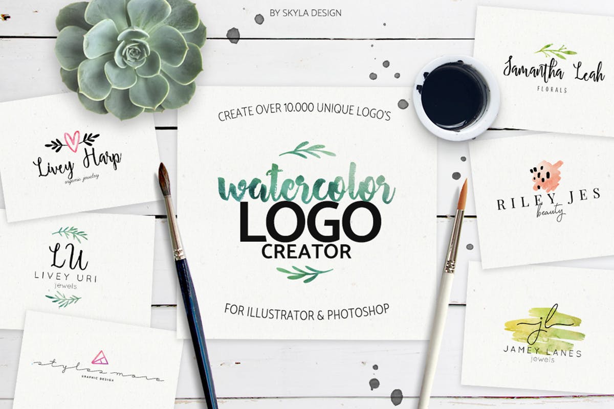 预制水彩设计风格品牌Logo设计模板集 Premade watercolor logo creator kit