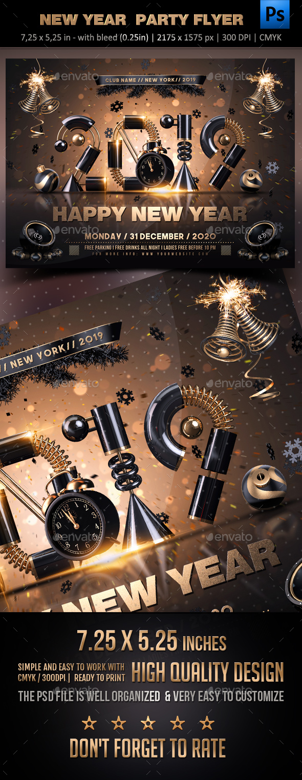 独特的2019年新年派对海报模板 New Year Party Flyer [psd]