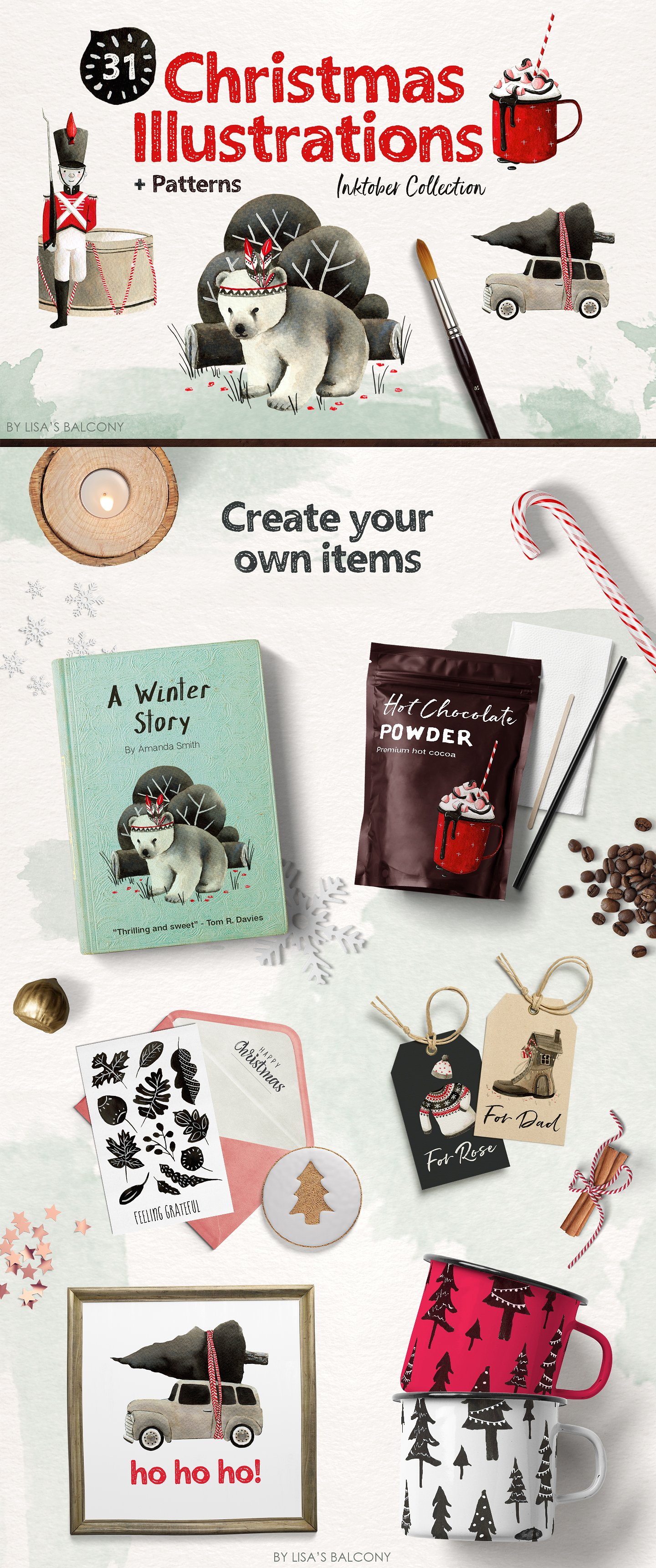 Christmas Illustration Inktober漂亮实用的圣诞节手绘插画素材合辑下载[psd,png]