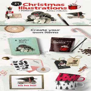 Christmas Illustration Inktober漂亮实用的圣诞节手绘插画素材合辑下载[psd,png]