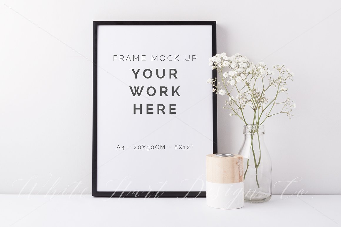 秋季系列黑色木质边框画册相框样机模板 A4 black frame mock up – 7909