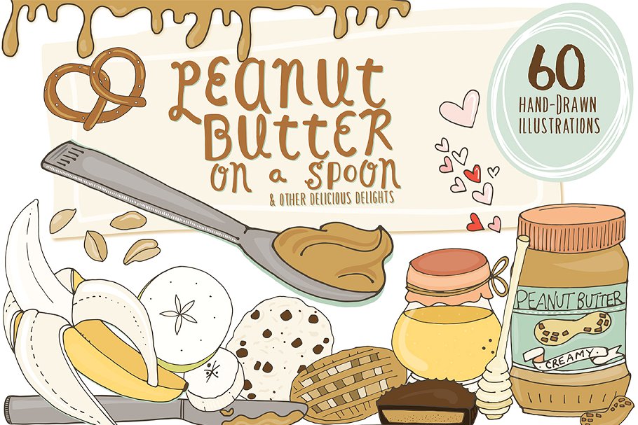 花生酱食物手绘矢量插图 Food Illustrations – Peanut Butter