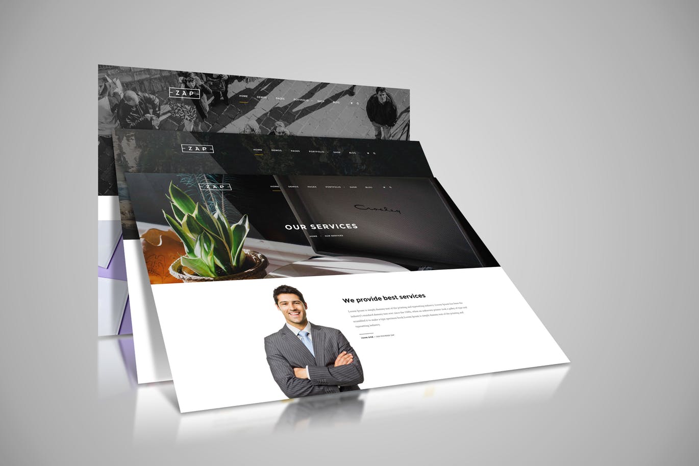 网站设计3D立体演示效果图样机模板 Web Themes Mock ups