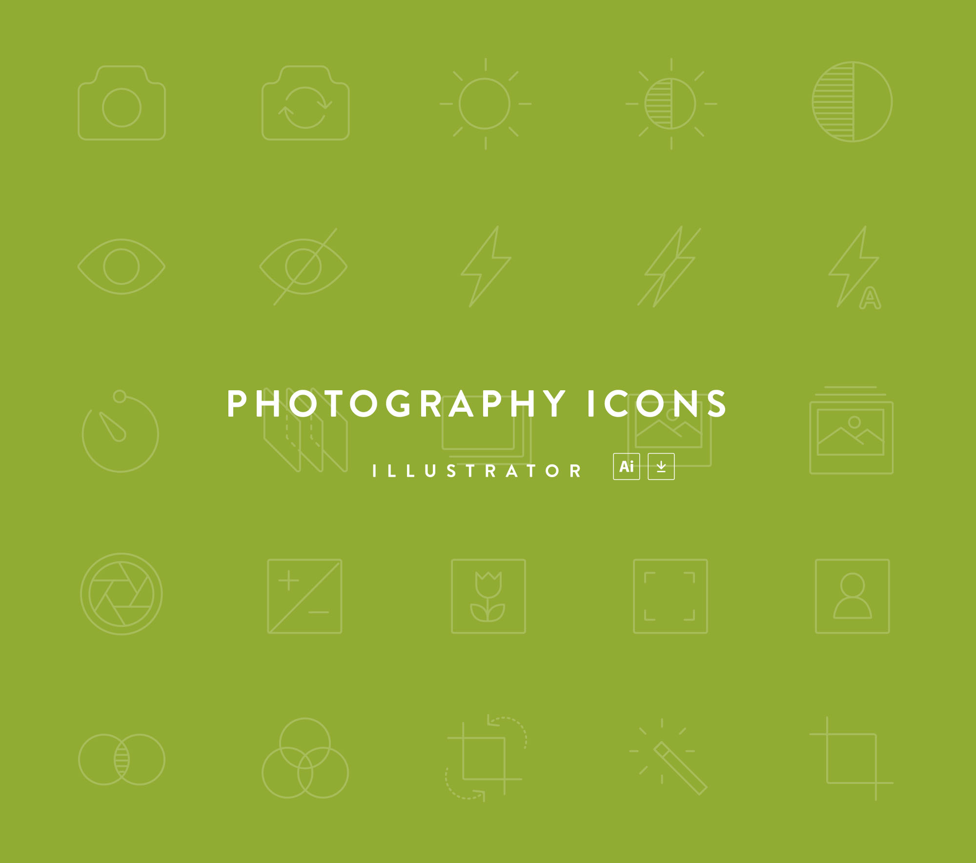 摄影主题线性矢量图标下载 Photography Line Icons