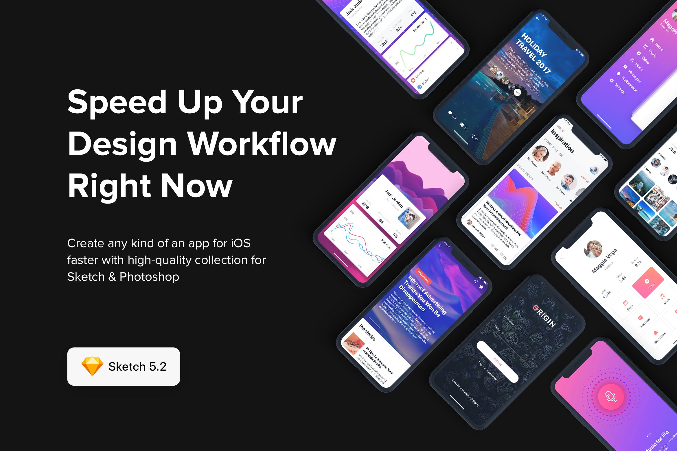 时尚设计潮流APP应用UI设计套件SKETCH模板 Origin Mobile UI Kit for SKETCH