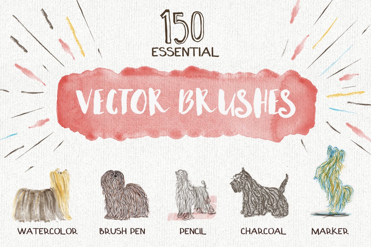 数码绘画大师AI画笔笔刷大合集 Essential Vector Brushes Collection