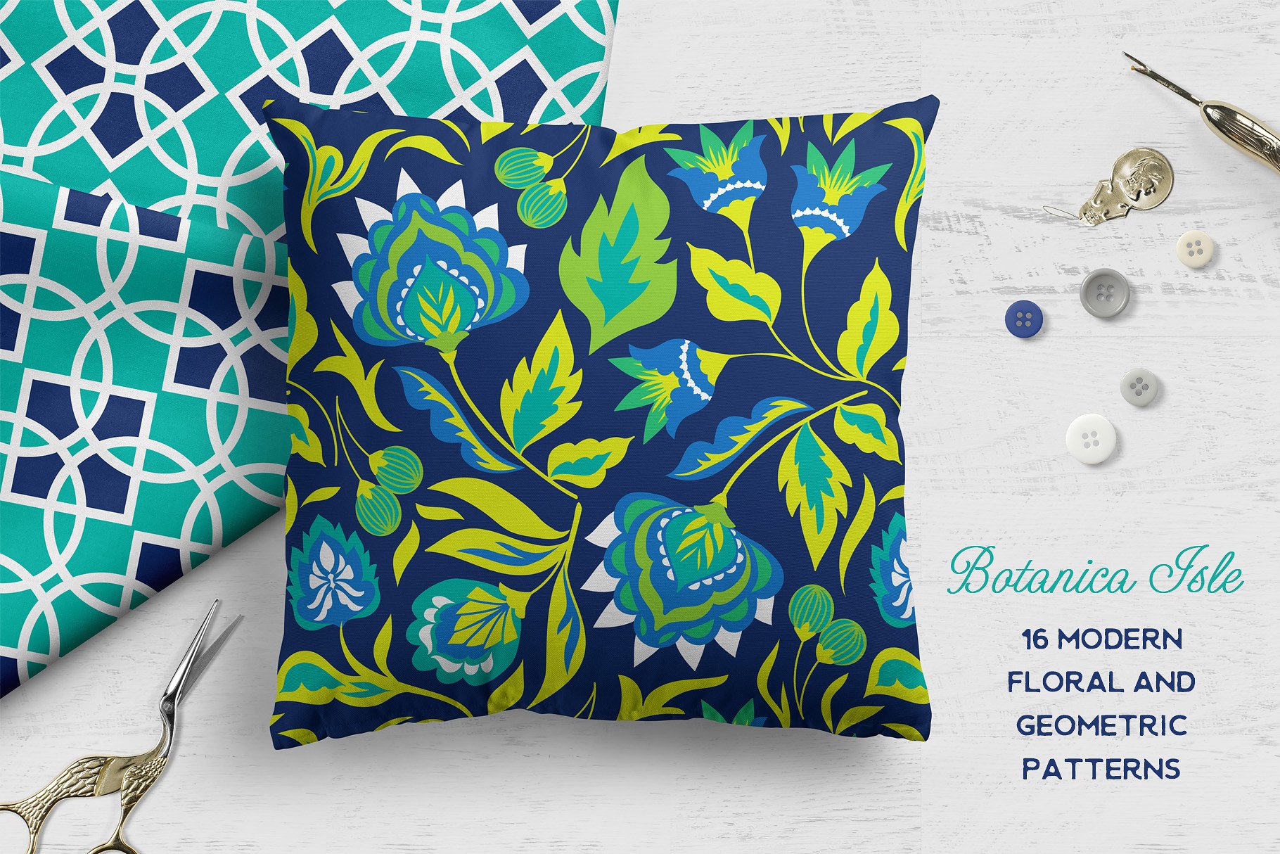 现代几何植物花卉图案背景 Botanica Isle Modern Floral Patterns