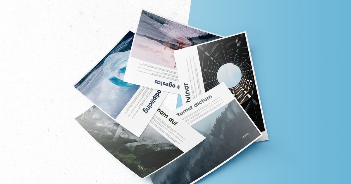 A4/A5规格传单设计平铺叠放俯视图样机模板v2 A4/A5 Horizontal Flyer Mockups V2