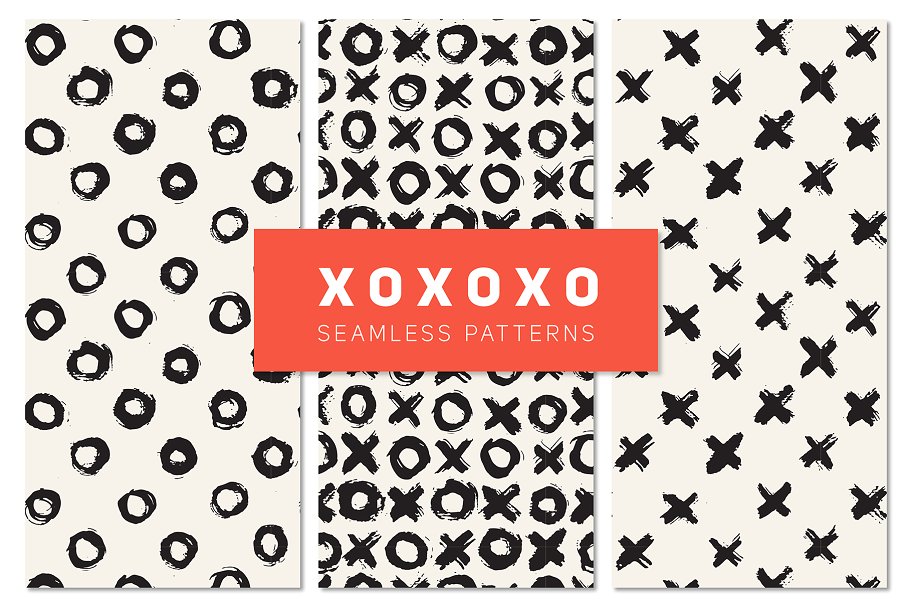 OOXX图案无缝纹理 Hugs and Kisses. Seamless Patterns