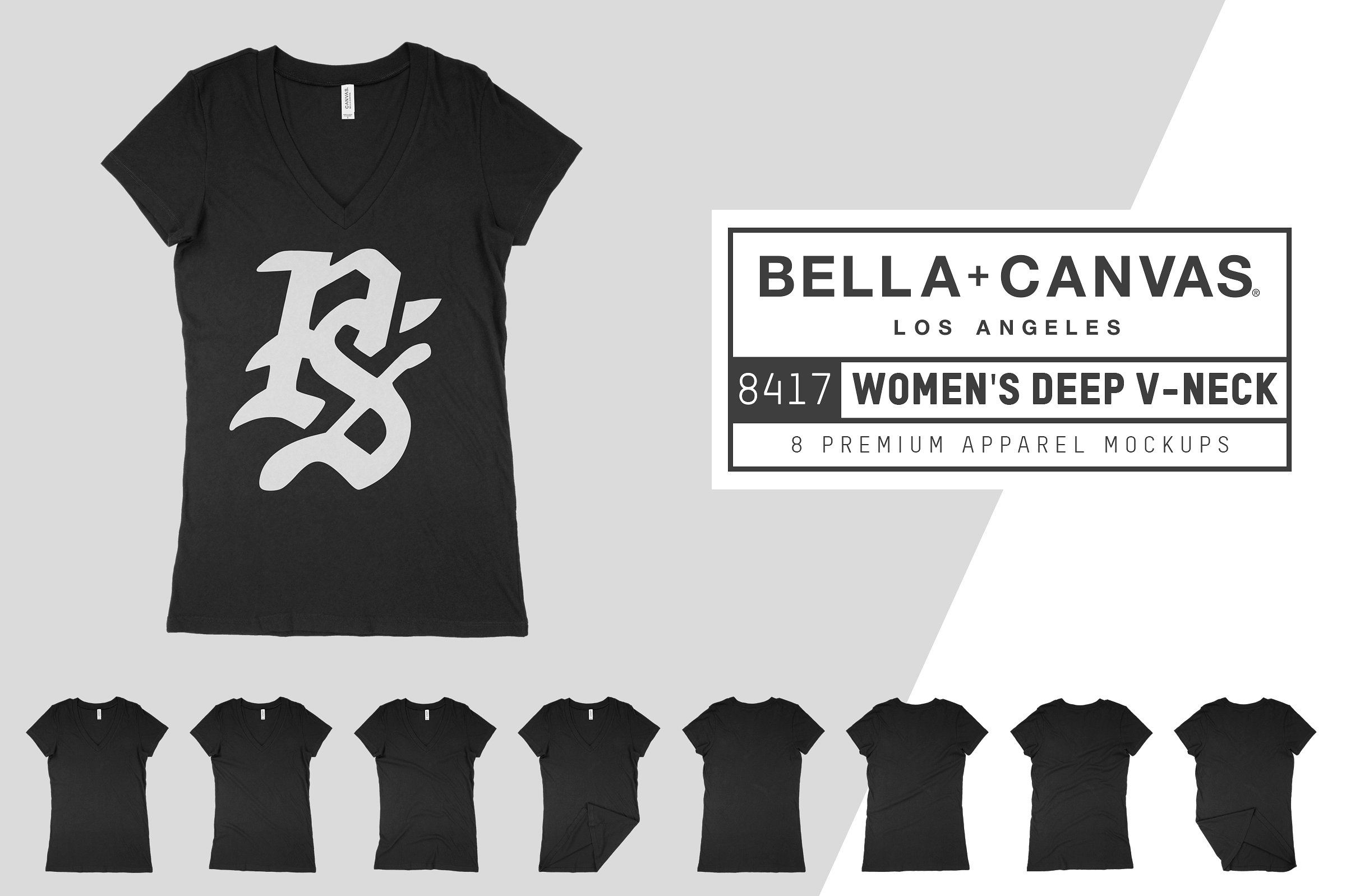 深V女士T恤服装样机 Bella Canvas 8417 Women’s Deep Vee