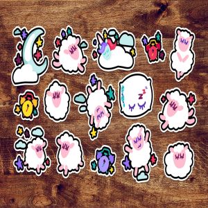 有趣可爱的晚安贴纸画手绘矢量图形设计素材 Fun Good Night Stickers Set