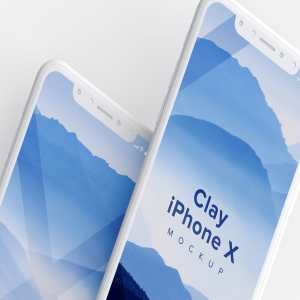 iPhone X手机双屏幕预览样机模板04 Clay iPhone X Mockup 04