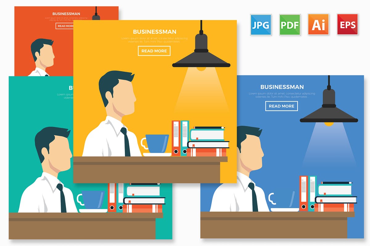 公司职员白领办公场景矢量插画设计免费素材 Businessman design