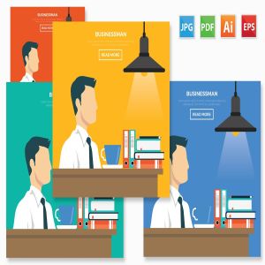 公司职员白领办公场景矢量插画设计免费素材 Businessman design