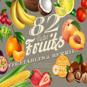 82张水果/浆果/蔬菜矢量剪贴画大合集 82 Fruits, Berries and Vegetables