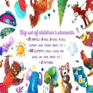 一大波儿童水彩手绘无缝背景素材下载[psd,png,jpg]