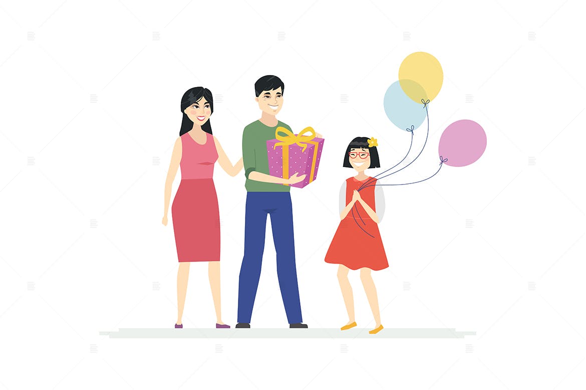 生日会场景卡通人物矢量图形 Happy birthday – cartoon people characters