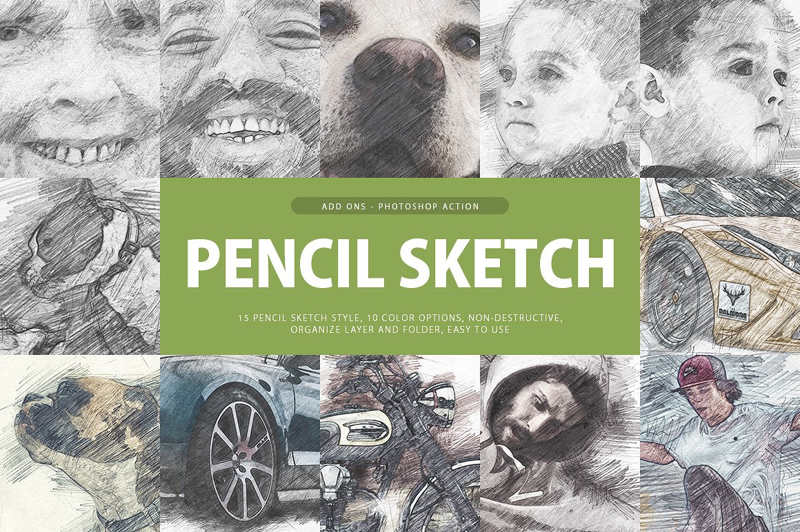高品质铅笔素描效果的PS动作 Pencil Sketch Photoshop Action [atn]